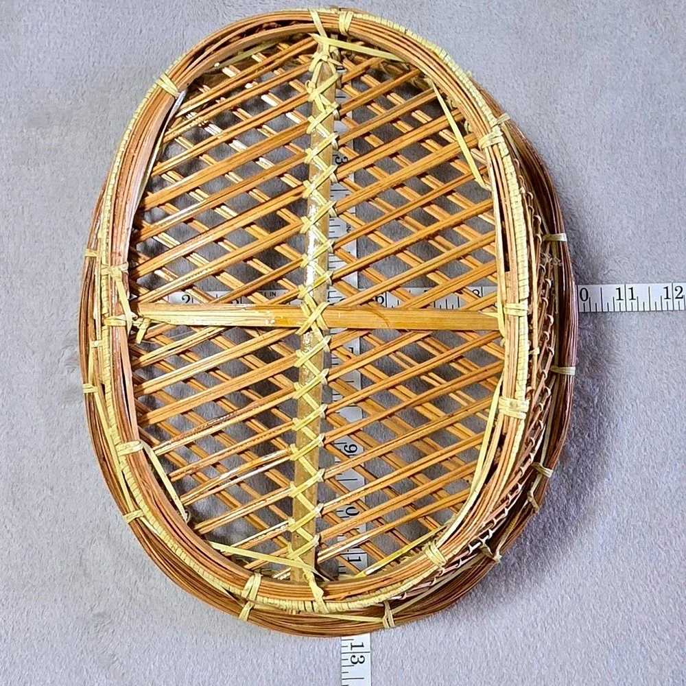 Vintage Oval Wicker Rattan Basket Natural Brown Open Weave 12.5 in